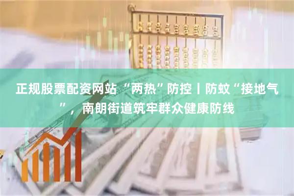 正规股票配资网站 “两热”防控丨防蚊“接地气”，南朗街道筑牢群众健康防线